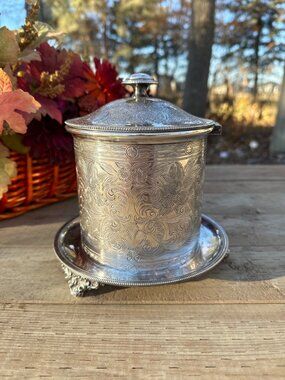 Antique English Silver Plate Biscuit Barrel by Birks Rideau Plate Footed, C.1900